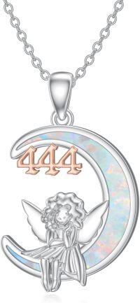 wholesale 925 Sterling Silver Fairy Moon Pendant Necklace with Opal Stone and 444 Number Charm - Christmas Gift for Women & Girls-Guardian Angel