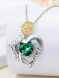 wholesale S925 Sterling Silver Gold Plated Emerald Sunflower Heart Pendant Necklace You Are My Sunshine Gift for Her-0-4