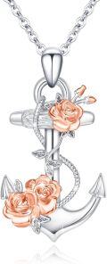 wholesale 925 Sterling Silver Anchor Necklace with Rose Charm Pendant for Women s-0-0