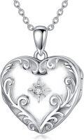 wholesale 925 Sterling Silver Heart-Shaped Locket Necklace w/Photos & Cubic Zirconia Accents - Pet Memorial Gift-0-0