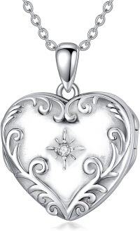 wholesale 925 Sterling Silver Heart-Shaped Locket Necklace w/Photos & Cubic Zirconia Accents - Pet Memorial Gift-Necklace+Locket-Necklace