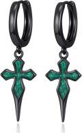 wholesale 925 Sterling Silver Green Stone Cross Drop Earrings for Women Punk Style s-0-0