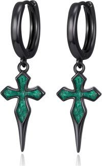 wholesale 925 Sterling Silver Green Stone Cross Drop Earrings for Women Punk Style s-Cross-Malachite