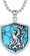 wholesale 925 Sterling Silver Phoenix Turquoise Shield Necklace for Women and Men-0-0