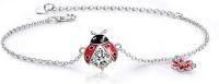 wholesale 925 Sterling Silver Red Enamel Flower and Ladybug Charm Bracelet for Women-Ladybug-2