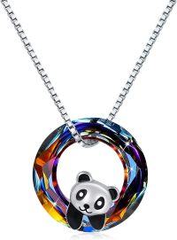 wholesale 925 Sterling Silver Panda with Crystal Pendant Necklace - Birthday Gifts for Women Daughter-Happy Panda-14mm Volcano