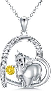 wholesale 925 Sterling Silver Highland Cow with Sunflower and Moon Pendant Necklace-Highland Cow