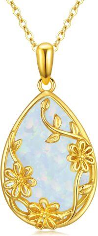 wholesale 14K Gold Opal Pendant Necklace - 18.5x13mm Lucky Stone Gift for Her-Style 1-White Opal