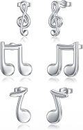 wholesale 925 Sterling Silver Music Note Stud Earring Sets for Women (3 pairs)-0-0