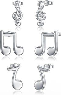wholesale 925 Sterling Silver Music Note Stud Earring Sets for Women (3 pairs)-05-Music Note