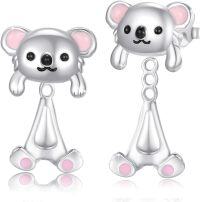 wholesale 925 Sterling Silver Cute Pink Enamel Koala Bear Stud Earrings for Women Girls Gift Idea-C-Koala