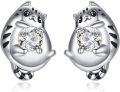 wholesale 925 Sterling Silver Cat Shape CZ Stone Stud Hoop Earrings for Women and Girls-0-0