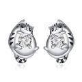 wholesale 925 Sterling Silver Cat Shape CZ Stone Stud Hoop Earrings for Women and Girls-0-0