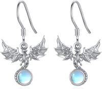 wholesale 925 Sterling Silver Hypoallergenic Dragonfly Drop Earrings with Moonstone Gemstones-dragon