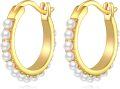 wholesale Gold Plated Pearl Accent 925 Sterling Silver Small Hoop Earrings-0-0