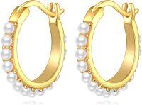 wholesale Gold Plated Pearl Accent 925 Sterling Silver Small Hoop Earrings-I-Pearl-I-Pearl