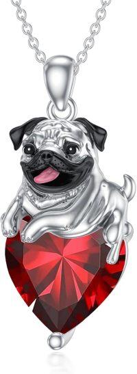 wholesale 925 Sterling Silver Birthstone Pug Necklace for Women Dog Lovers-01-Jan-Garnet