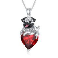 wholesale 925 Sterling Silver Happy Hugging Dog Heart Shape Blue Crystals Pendant Necklace-01-Jan-Garnet