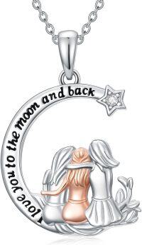 wholesale 925 Sterling Silver Love You to the Moon and Back Sisters Pendant Necklace with Angel Design-Moon 3 Sisters Necklace