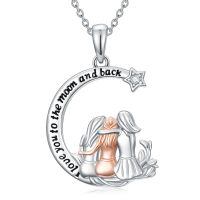 wholesale 925 Sterling Silver Love You To The Moon And Back Three Sisters Hugging Pendant Necklace-Moon 3 Sisters Necklace