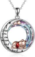 wholesale 925 Sterling Silver I Love You to the Moon and Back Bear Necklace with Red Crystal Stone Jewelry-0-5