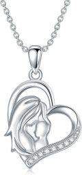 wholesale 925 Sterling Silver Mother Daughter Heart Locket with Cubic Zirconia - 48cm Chain Length-0-0