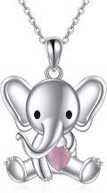 wholesale 925 Sterling Silver Elephant Pink Heart Charm Pendant Necklace Animal Gifts for Women-0-0
