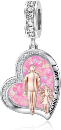 wholesale 925 Sterling Silver Family Love Charm Bracelet for Daughter Mother Lover - Birthday Valentine's Day Gifts-10-Pink Opal