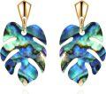 wholesale 925 Sterling Silver Abalone Shell Palm Leaf Drop Dangle Earrings for Women-0-0