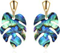 wholesale 925 Sterling Silver Abalone Shell Palm Leaf Drop Dangle Earrings for Women-(Abalone Leaf Earrings)