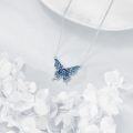wholesale 925 Sterling Silver Blue Rose Butterfly Pendant Necklace for Women-0-3