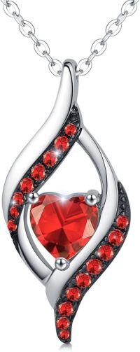 wholesale Platinum Plated 925 Sterling Silver Birthstone Necklace Heart Pendant Gift for Women-July-Ruby