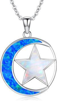 wholesale TOUPOP 925 Sterling Silver Moon And Star Pendant Necklace Opal Jewelry For Women -undefined
