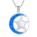 TOUPOP Sterling Silver Opal Moon And Star Pendant Necklace-0-0