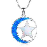 TOUPOP Sterling Silver Opal Moon And Star Pendant Necklace-undefined