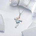 wholesale 925 Sterling Silver Dragonfly Cross Pendant Necklace with Rose and Leaf Accents for Women Girls Gifts 45cm Chain Length-0-4