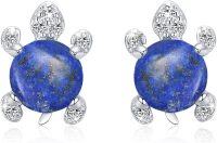 wholesale 925 Sterling Silver Lapis Lazuli Sea Turtle Stud Earrings Hypoallergenic Ocean Jewelry-F-Lapis Lazuli