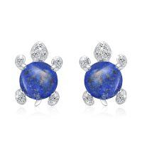 wholesale 925 Sterling Silver Lapis Lazuli Sea Turtle Stud Earrings Hypoallergenic Ocean Jewelry-F-Lapis Lazuli