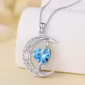 TOUPOP Sterling Silver Aquamarine Moon Star Pendant Necklace-0-3