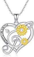 wholesale 925 Sterling Silver Sunflower Musical Notes Love Heart Pendant Necklace-0-0