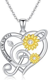 wholesale 925 Sterling Silver Sunflower Musical Notes Love Heart Pendant Necklace-Style 1