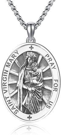 wholesale 925 Sterling Silver Virgin Mary Medal Necklace Pendant with Cross and Religious Charm for Women Men  48cm Chain Length-14c-Virgin Mary-14c-Virgin Mary