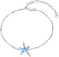 wholesale 925 Sterling Silver Starfish Bracelet with White Fire Opal Chain Ocean Jewelry for Women Birthday Gift-Blue Fire Opal Starfish Bracelet