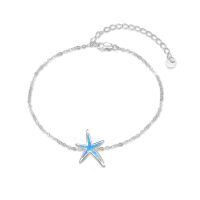 wholesale 925 Sterling Silver Blue Opal Starfish Charm Bracelet For Women-Blue Fire Opal Starfish Bracelet