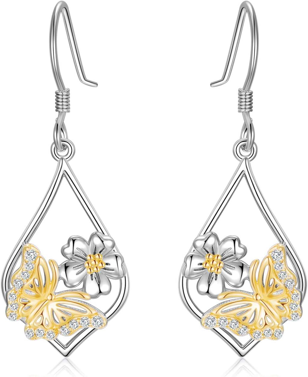 Metal Sterling Silver Stone Flower Dangle Drop Earrings for Women Mom Leverback Jewelry Gifts -0-0