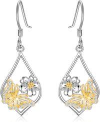 wholesale 925 Sterling Silver Butterfly & Flower Teardrop Dangle Earrings for Women Mom Gift Leverback Jewelry-15-Dangle-Butterfly