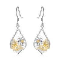 wholesale 925 Sterling Silver Butterfly And Flower Drop Earrings With Clear Stones-15-Dangle-Butterfly