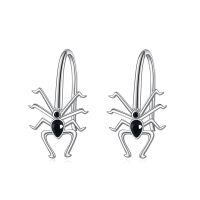 wholesale 925 Sterling Silver Spider Black Zircon Hoop Earrings Platinum Plated-black