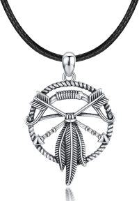 wholesale 925 Sterling Silver Dreamcatcher Feathers Crossed Arrows Leather Cord Choker Necklace-Silver