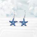 wholesale 925 Sterling Silver Blue Enamel Starfish Shell Leverback Dangle Earrings-0-2